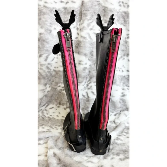 Steve Madden Tsunami Tall Rubber Black/Pink Detail Rain Boots Womens Size 8 - Picture 7 of 11